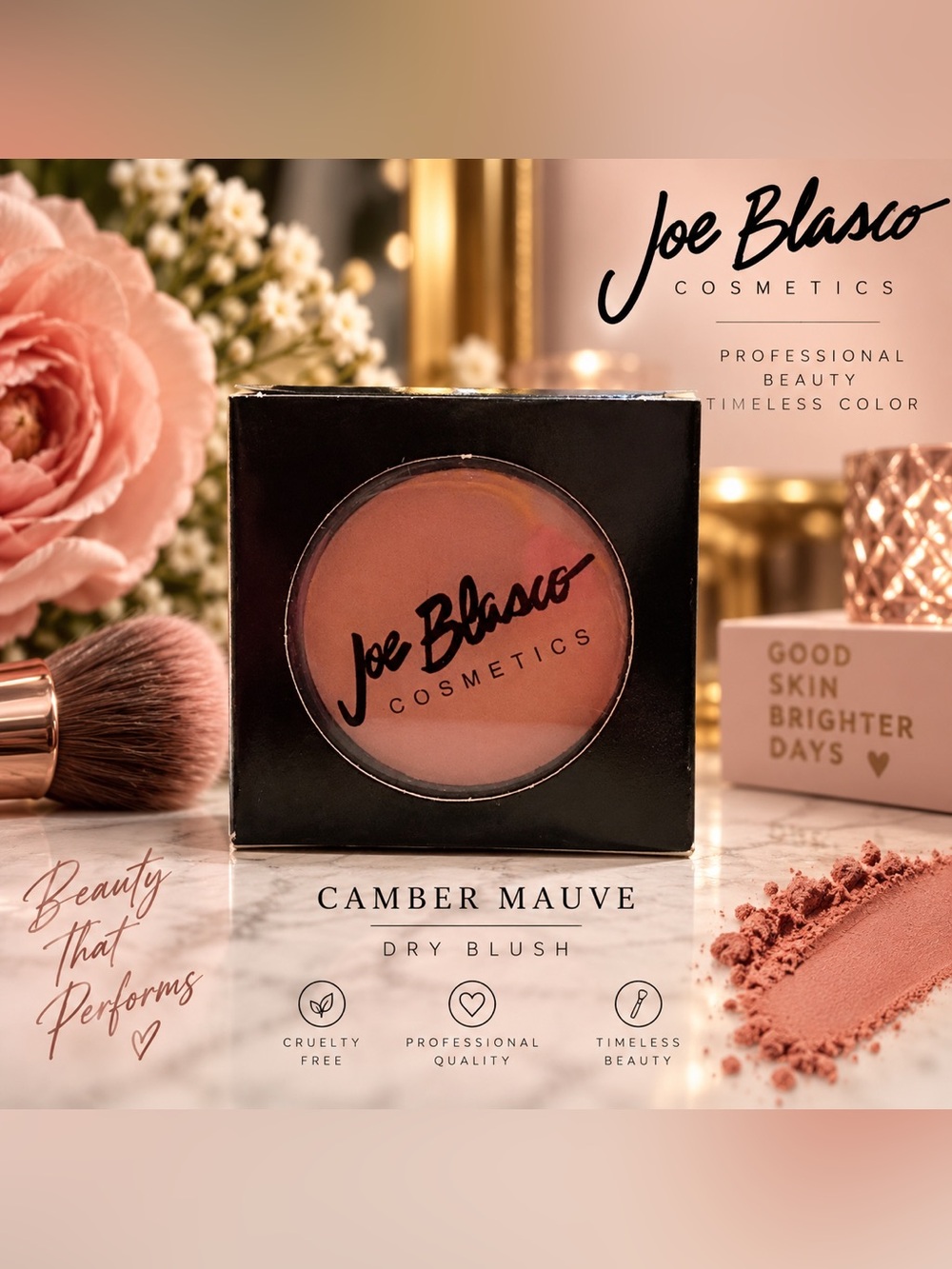 Joe Blasco Dry Blush Camber Mauve Professional Makeup Peach Mauve 2.5g